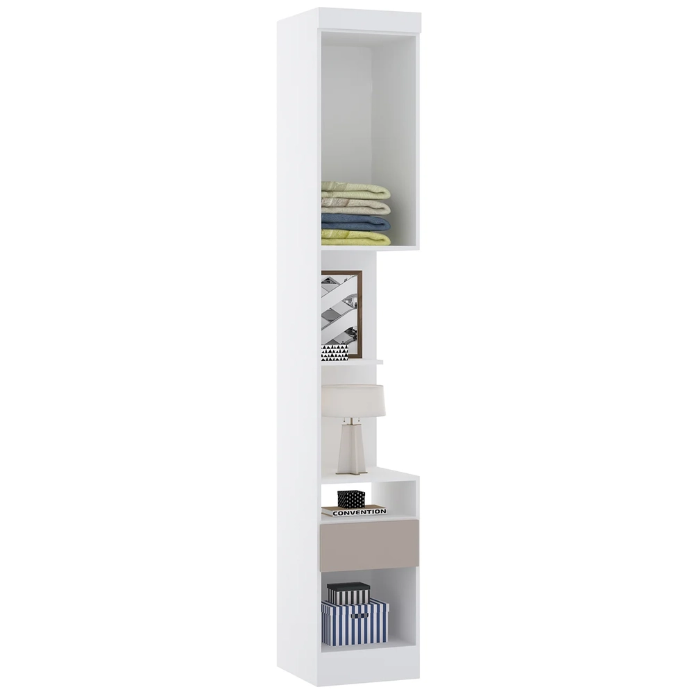 Mesa Cabeceira Modulado 38cm 1 Porta 1 Gaveta Taiga Branco/Cinnamon L01 - Mpozenato