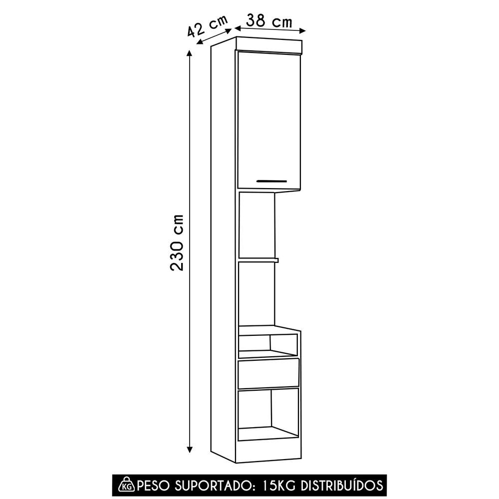 Mesa Cabeceira Modulado 38cm 1 Porta 1 Gaveta Taiga Branco/Grey L01 - Mpozenato