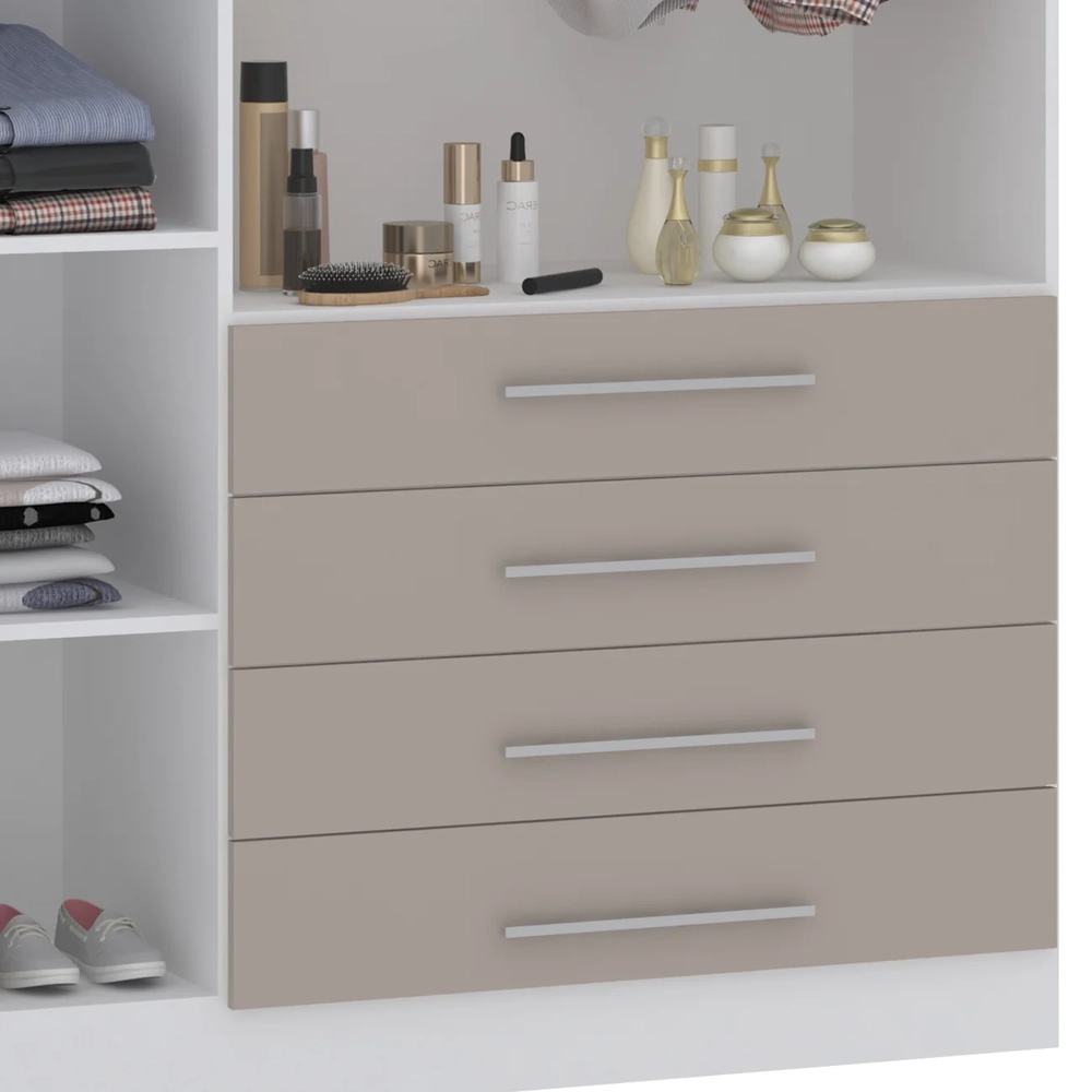 Guarda Roupa Solteiro 132cm 3 Portas 4 Gavetas Taiga Branco/Cinnamon L01 - Mpozenato