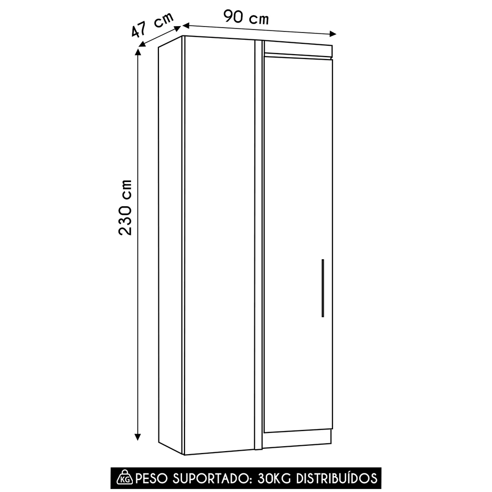 Guarda Roupa Canto Reto 90cm com 1 Porta Taiga Branco/Grey L01 - Mpozenato