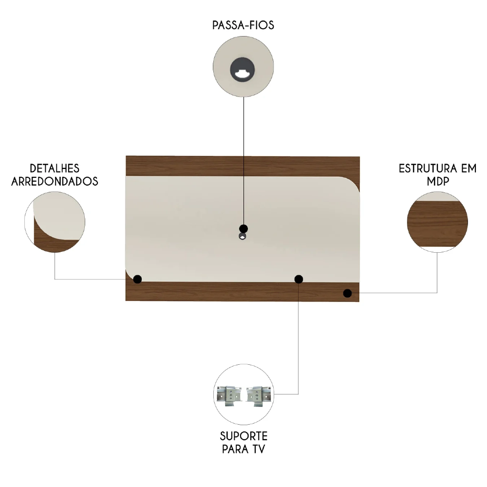 Painel Tv 86 Pol 220cm Suspenso Reno Cedro/Off White A09   - Mpozenato