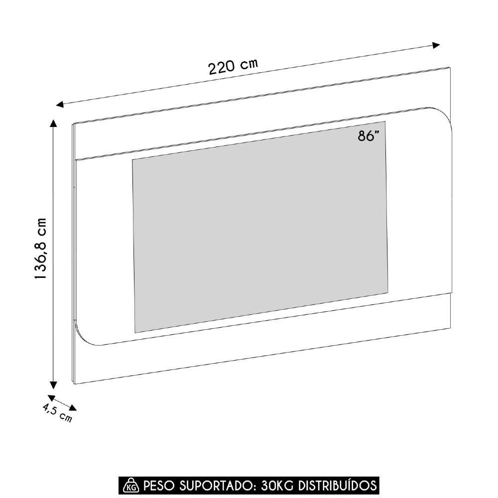 Painel Tv 86 Pol 220cm Suspenso Reno Cedro/Off White A09   - Mpozenato