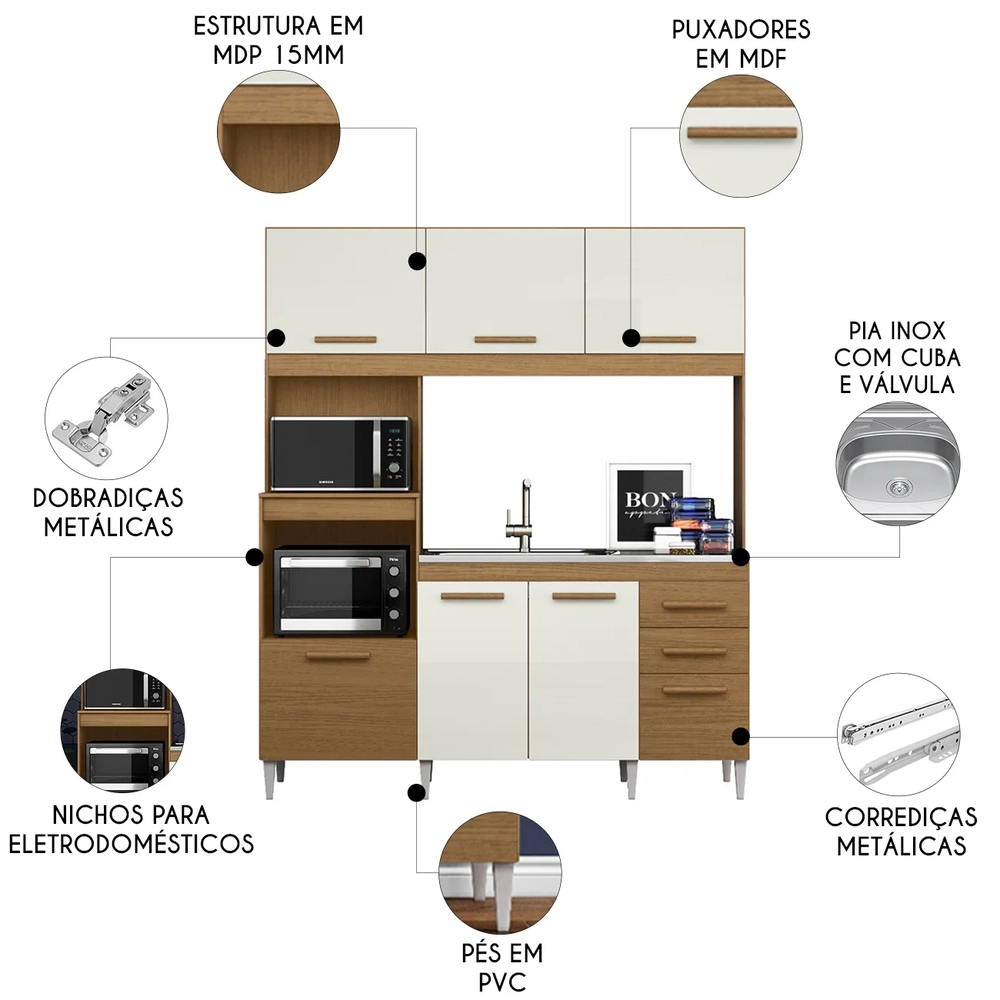 Armário de Cozinha Compacta Com Pia Melian Atacama/Off A15 - Mpozenato 