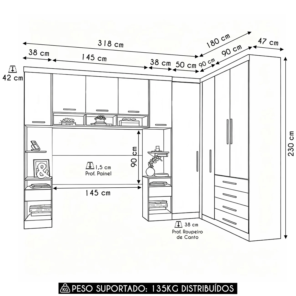 Guarda Roupa Casal Modulado CP09 Taiga Branco L01        - Mpozenato