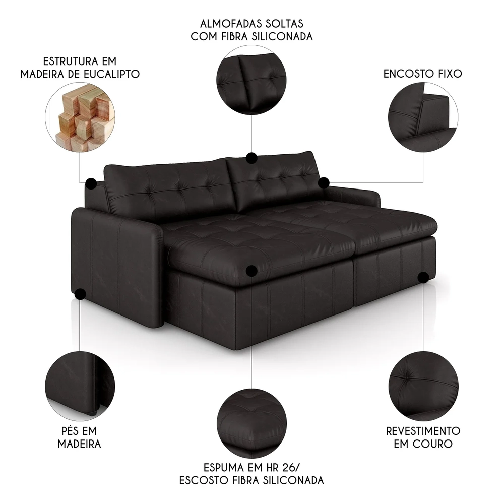 Sofá Retrátil 2 Lugares Para Sala 184cm Elios Couro Bordô Z55 - Mpozenato