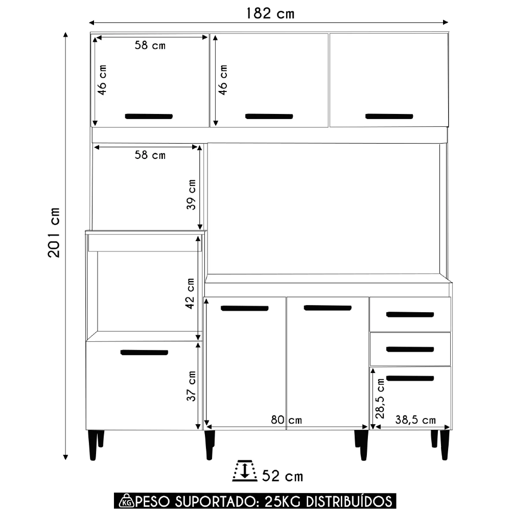 Armário de Cozinha Compacta Para Pia Melian Atacama/Off A15 - Mpozenato