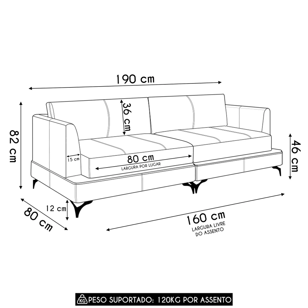 Sofá 2 Lugares Living 190cm Pé Ferro Soren Couro Bordô Z55  - Mpozenato