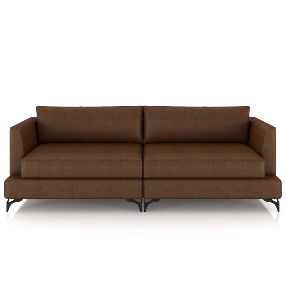 Sofá 2 Lugares Living 190cm Pé Ferro Soren Couro Caramelo Z55 - Mpozenato