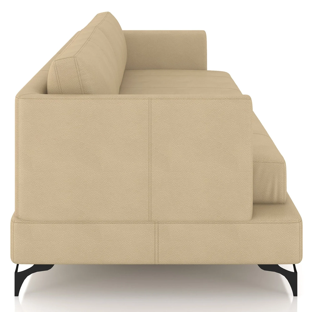 Sofá 3 Lugares Living 230cm Pé Ferro Soren Couro Bege Z55   - Mpozenato