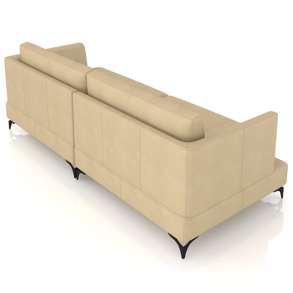 Sofá 3 Lugares Living 250cm Pé Ferro Soren Couro Bege Z55   - Mpozenato