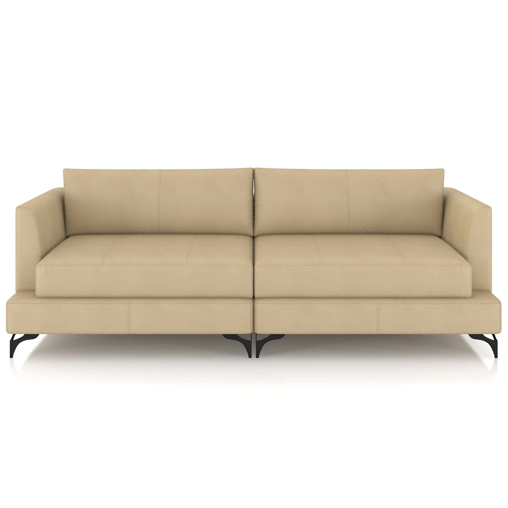 Sofá 3 Lugares Living 250cm Pé Ferro Soren Couro Bege Z55   - Mpozenato