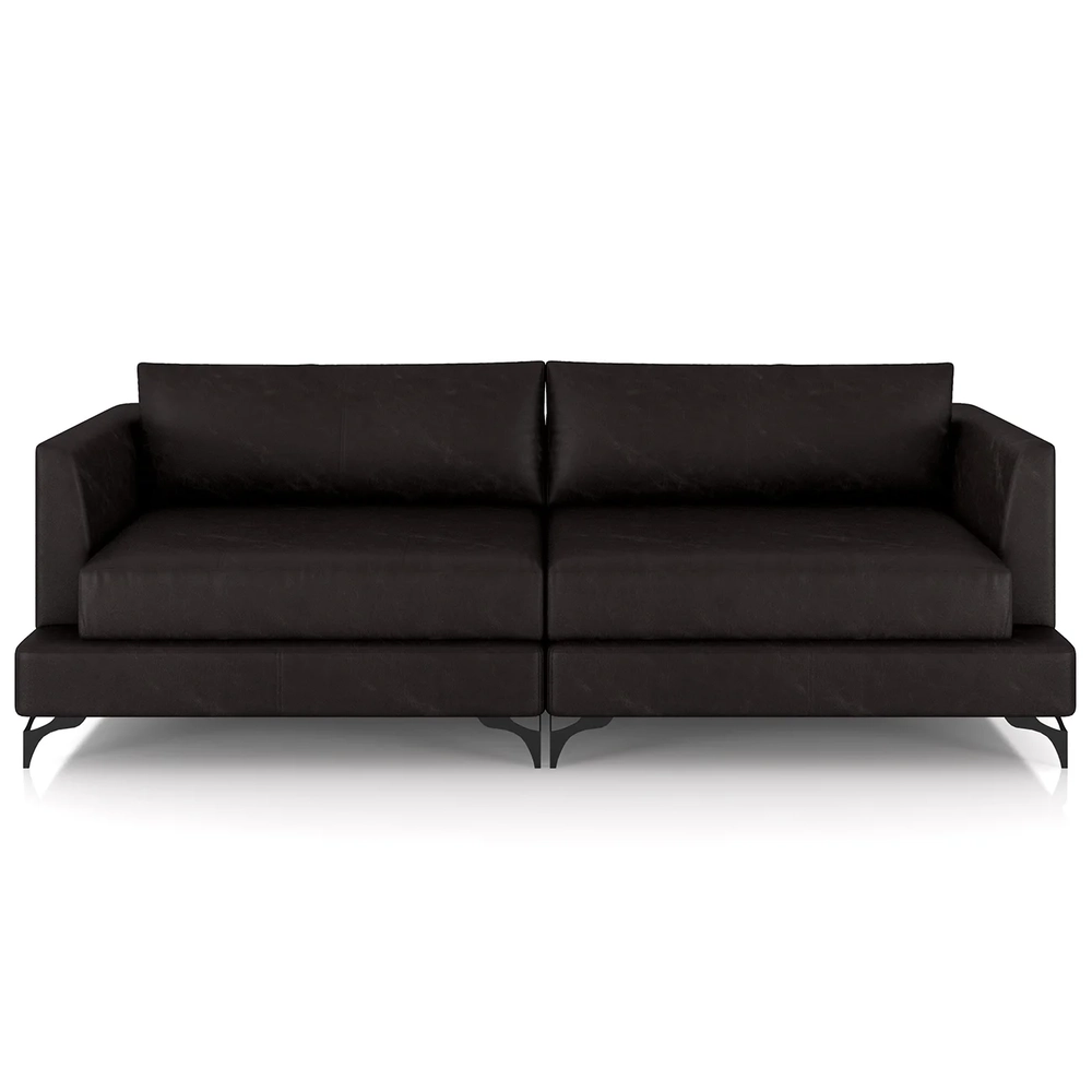 Sofá 3 Lugares Living 250cm Pé Ferro Soren Couro Bordô Z55  - Mpozenato