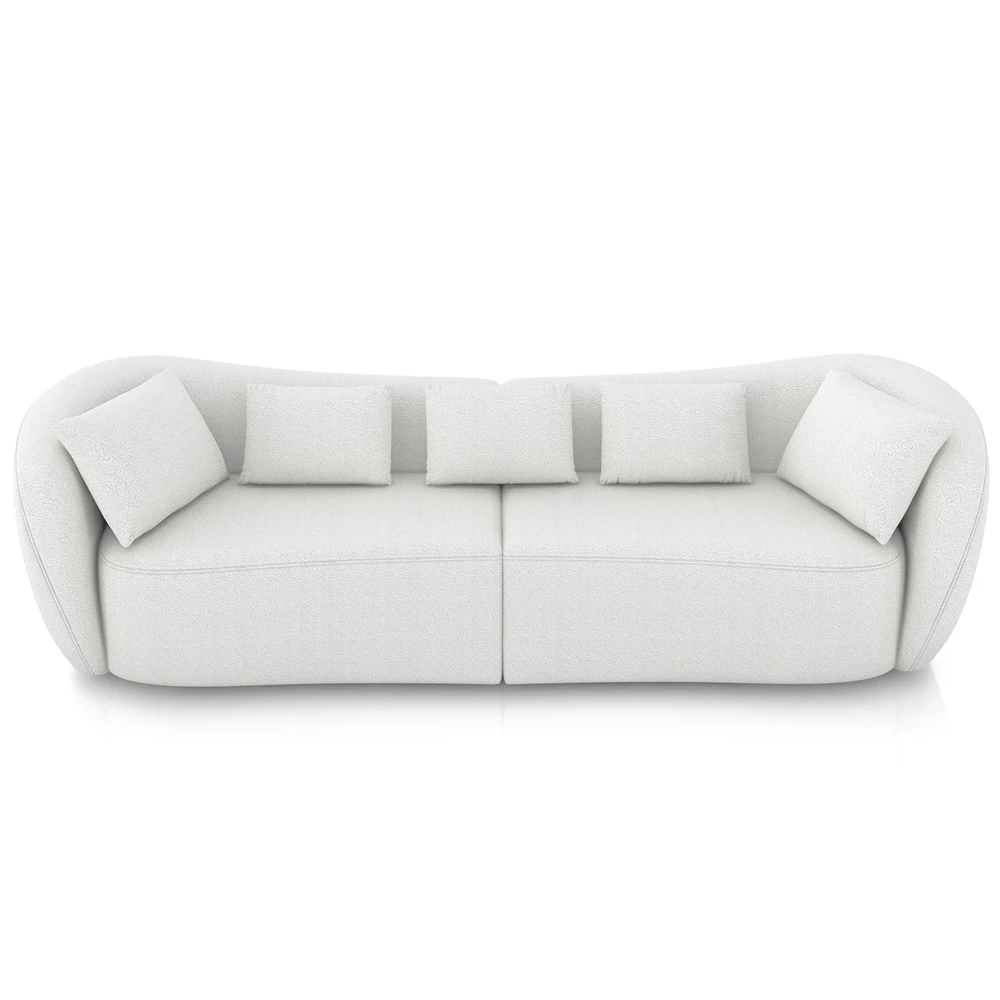 Sofá 3 Lugares 252cm Orgânico Pé Madeira Yume Bouclê Branco Z55 - Mpozenato