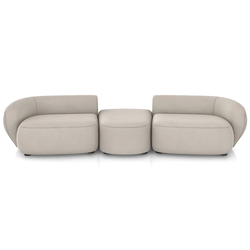 Sofá 4 Lugares Com Puff 322cm Orgânico Lyor Suede Bege Z55  - Mpozenato