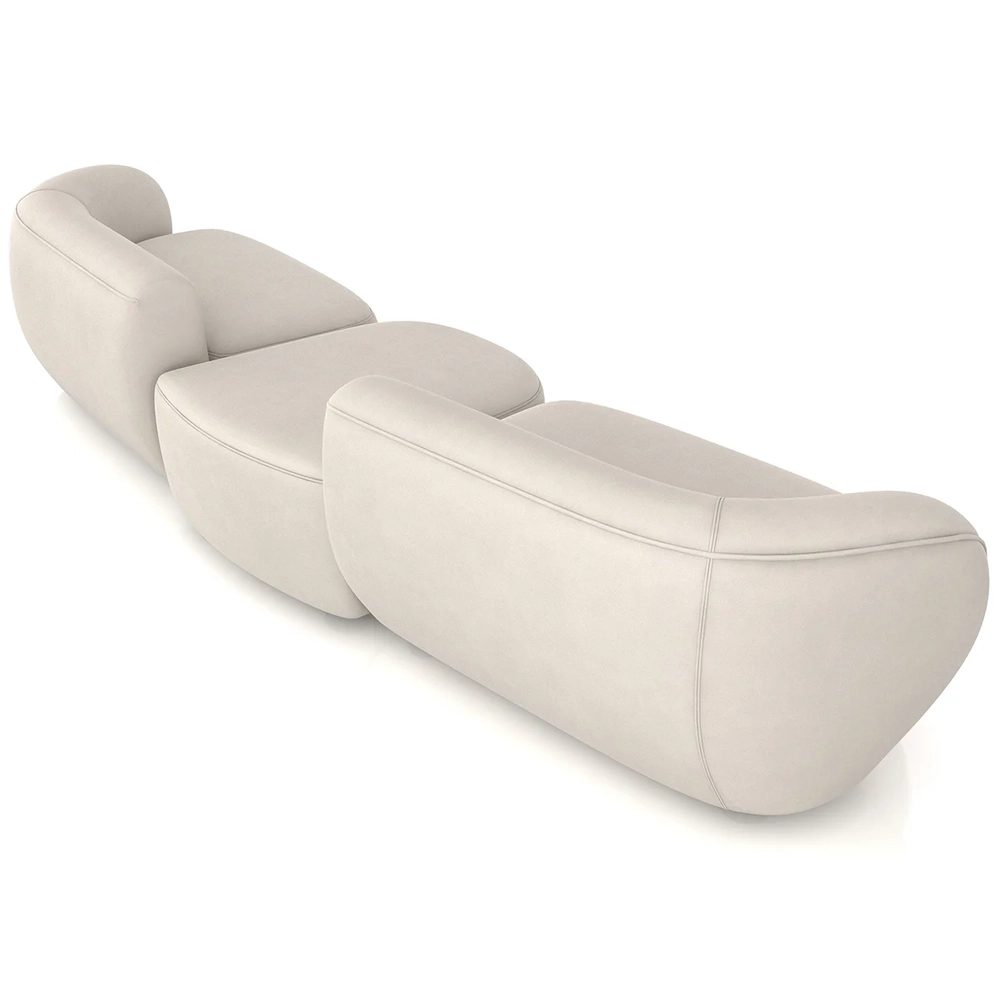 Sofá 5 Lugares Com Puff 382cm Orgânico Lyor Suede Bege Z55  - Mpozenato