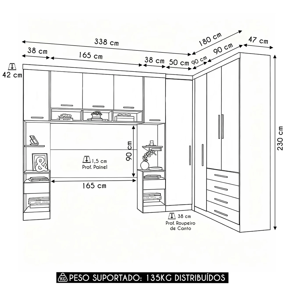 Guarda Roupa Queen Modulado CP09 Taiga Branco/Cinnamon L01 - Mpozenato