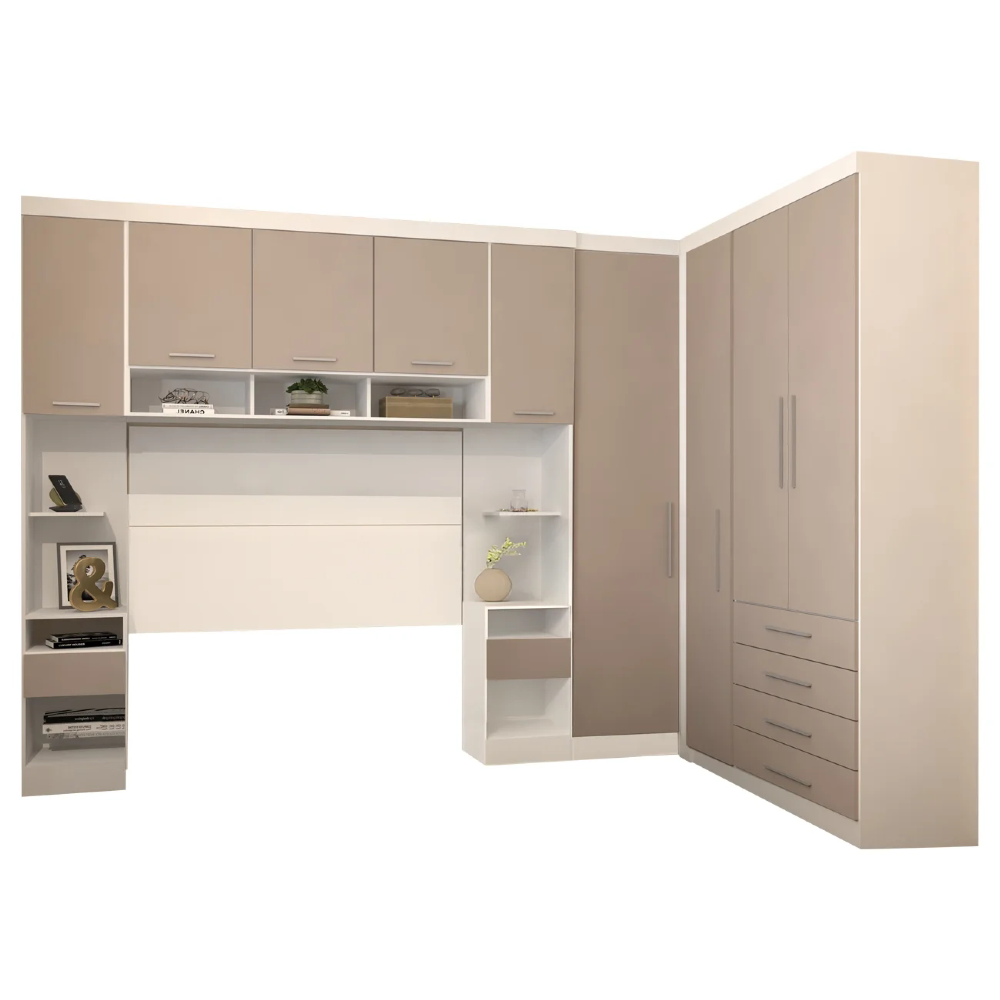 Guarda Roupa Queen Modulado CP09 Taiga Branco/Cinnamon L01 - Mpozenato