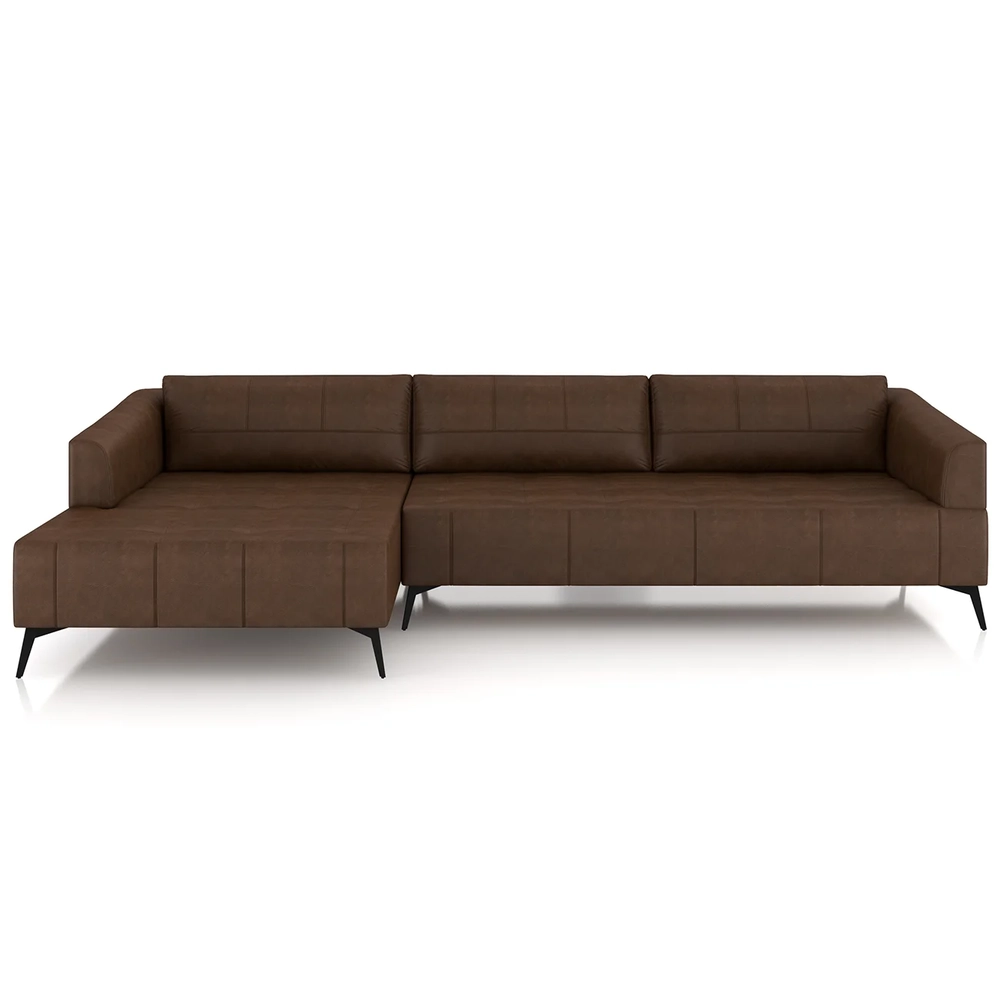 Sofá 4 Lugares 286cm Com Chaise Esquerdo Eko Couro Caramelo Z55 - Mpozenato