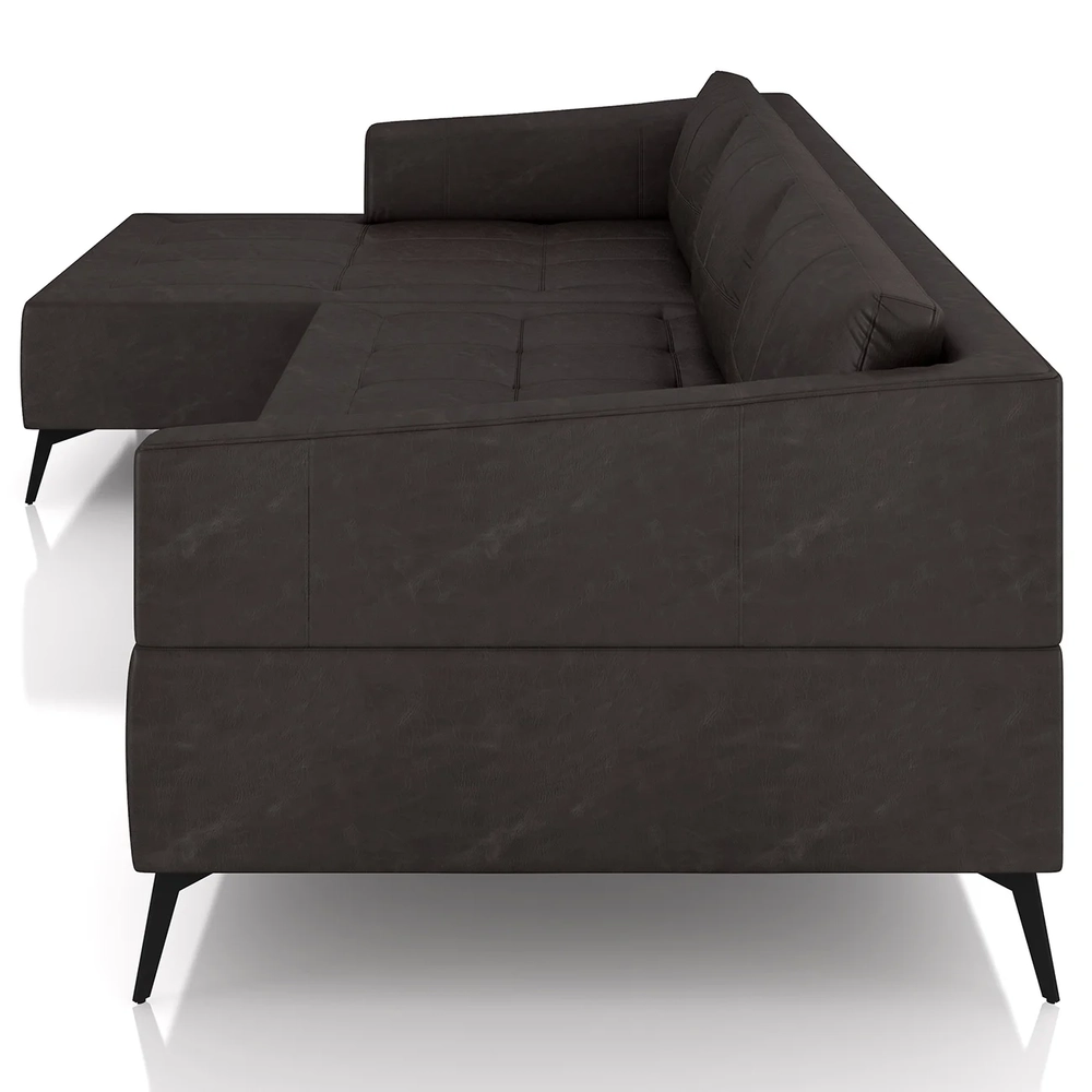 Sofá 4 Lugares 286cm Com Chaise Esquerdo Eko Couro Bordô Z55 - Mpozenato