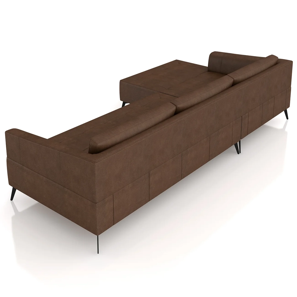 Sofá 5 Lugares 346cm Com Chaise Esquerdo Eko Couro Caramelo Z55 - Mpozenato