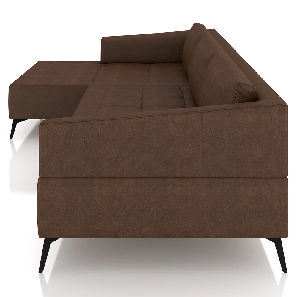 Sofá 5 Lugares 326cm Com Chaise Esquerdo Eko Couro Caramelo Z55 - Mpozenato