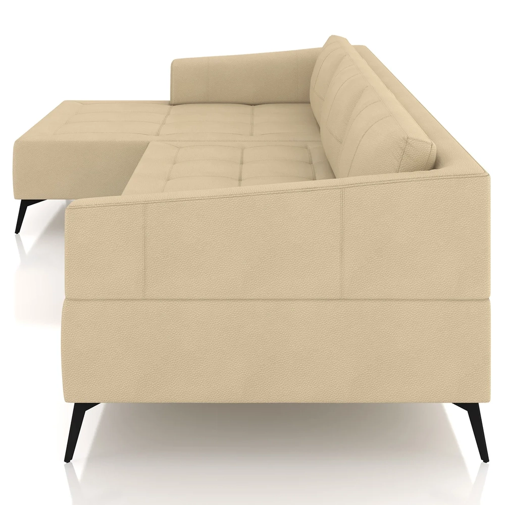 Sofá 5 Lugares 346cm Com Chaise Esquerdo Eko Couro Bege Z55 - Mpozenato