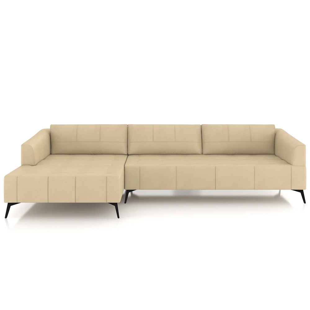 Sofá 5 Lugares 366cm Com Chaise Esquerdo Eko Couro Bege Z55 - Mpozenato