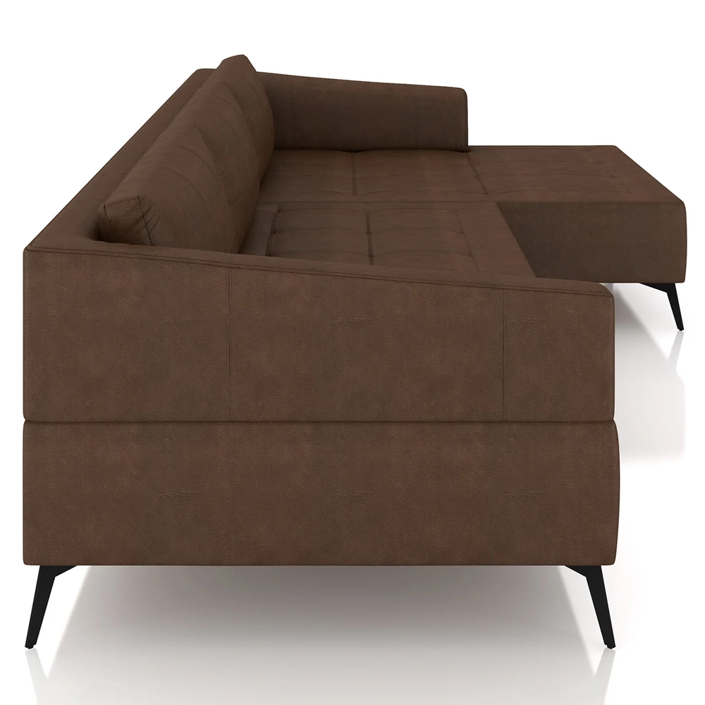 Sofá 4 Lugares 306cm Com Chaise Direito Eko Couro Caramelo Z55 - Mpozenato