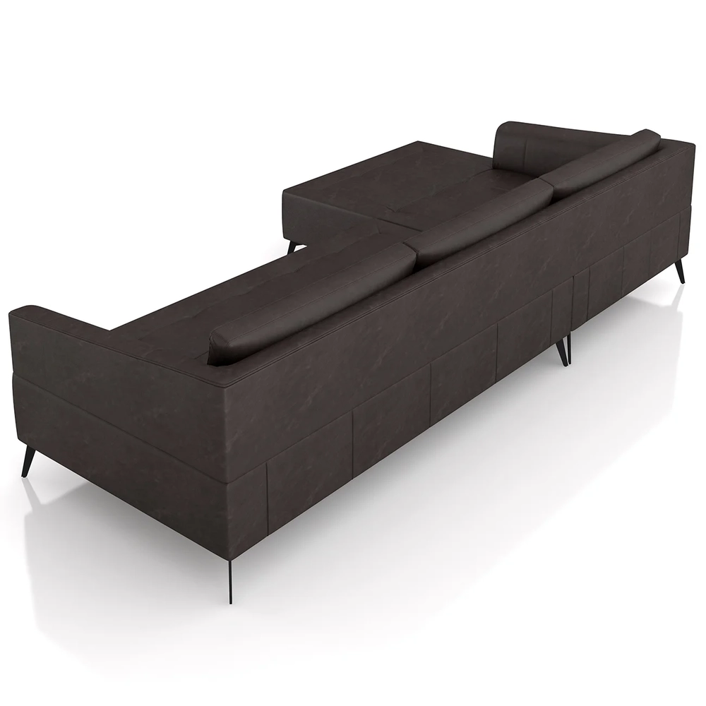 Sofá 5 Lugares 366cm Com Chaise Esquerdo Eko Couro Bordô Z55  - Mpozenato