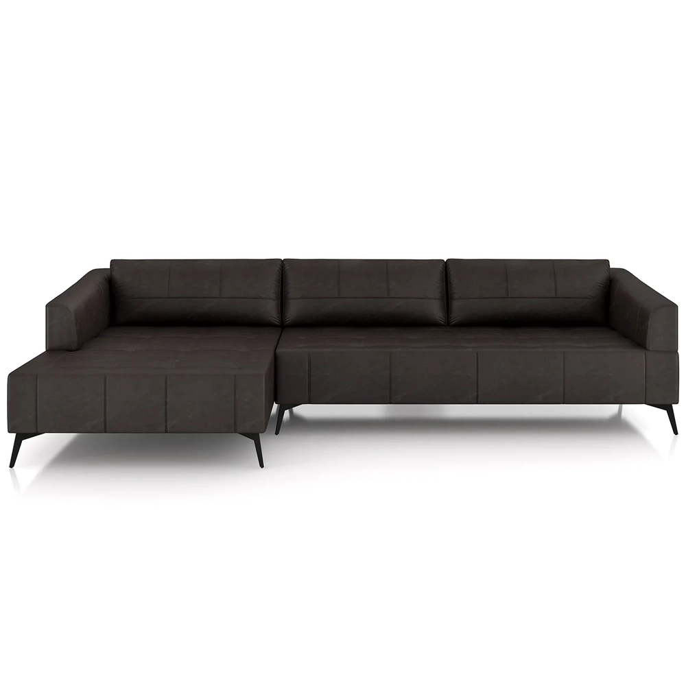 Sofá 5 Lugares 366cm Com Chaise Esquerdo Eko Couro Bordô Z55  - Mpozenato