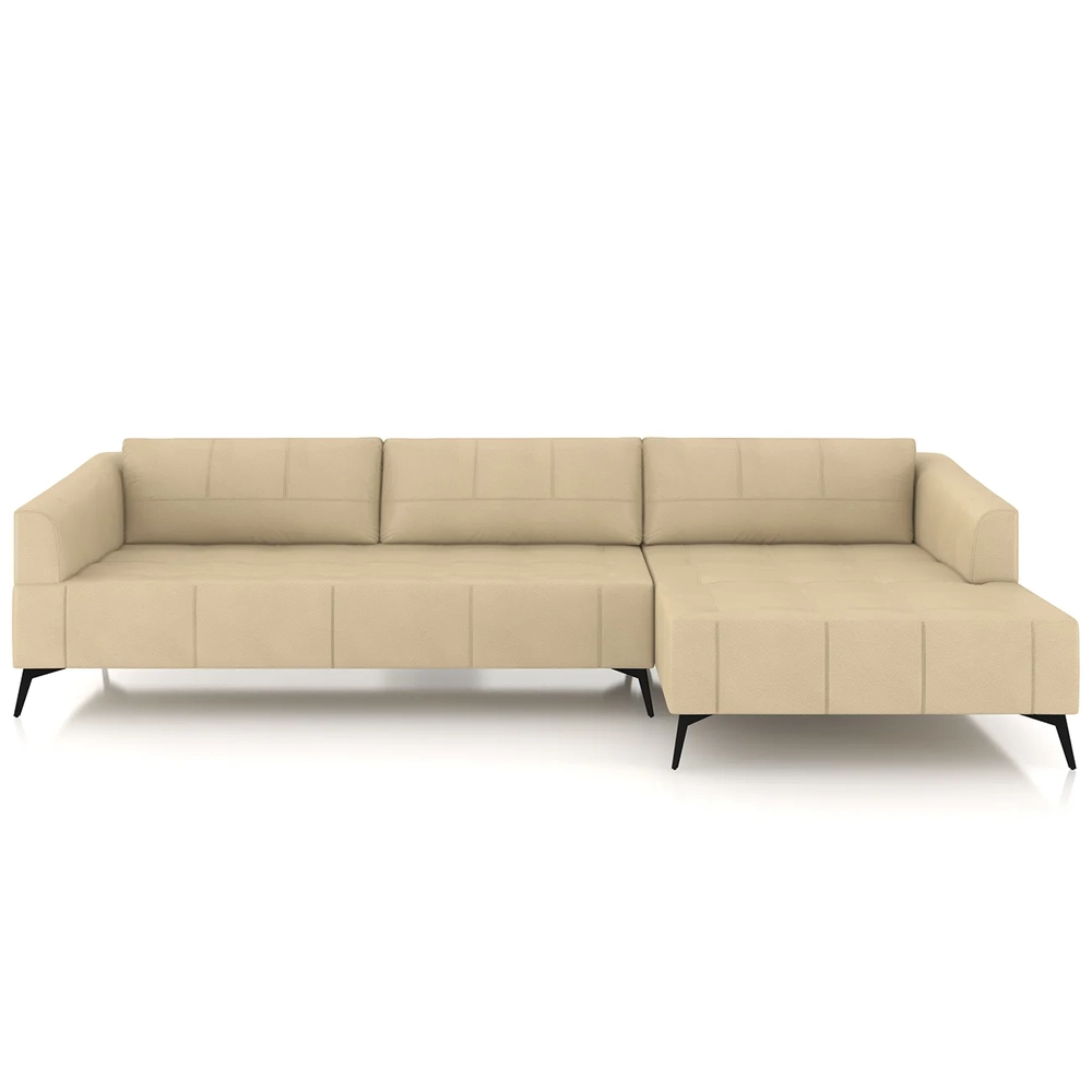 Sofá 5 Lugares 326cm Com Chaise Direito Eko Couro Bege Z55  - Mpozenato