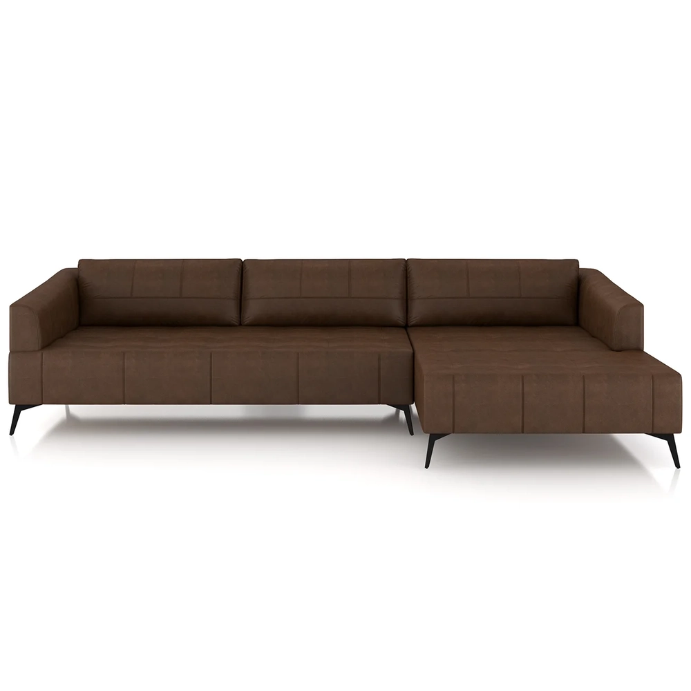 Sofá 5 Lugares 326cm Com Chaise Direito Eko Couro Caramelo Z55 - Mpozenato