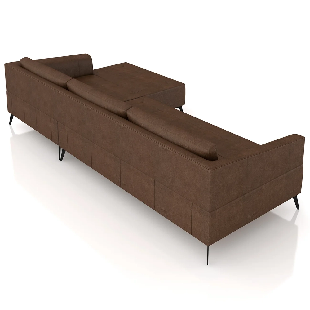 Sofá 5 Lugares 326cm Com Chaise Direito Eko Couro Caramelo Z55 - Mpozenato