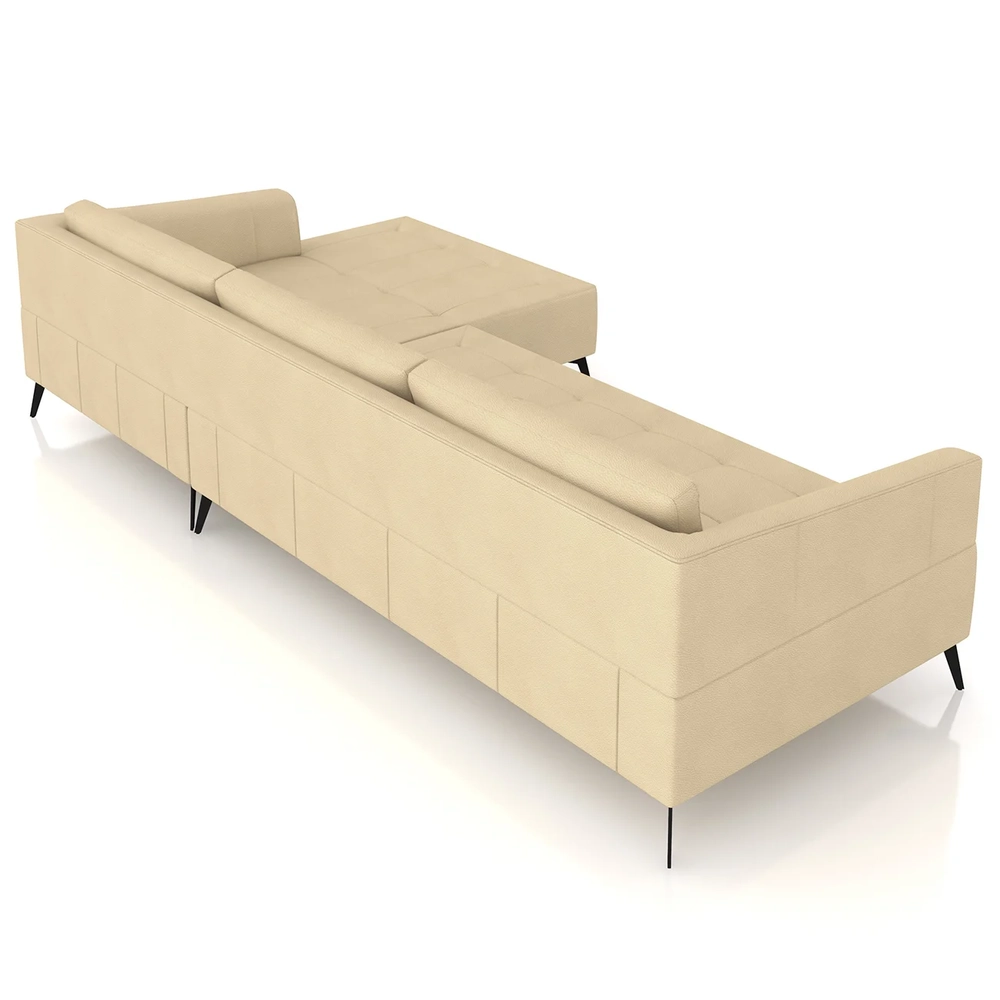 Sofá 5 Lugares 366cm Com Chaise Direito Eko Couro Bege Z55  - Mpozenato