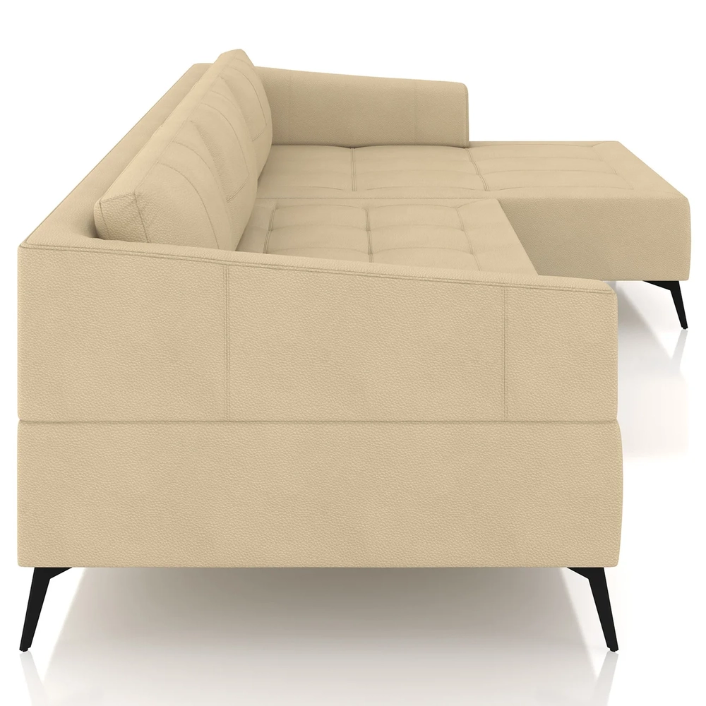 Sofá 5 Lugares 366cm Com Chaise Direito Eko Couro Bege Z55  - Mpozenato