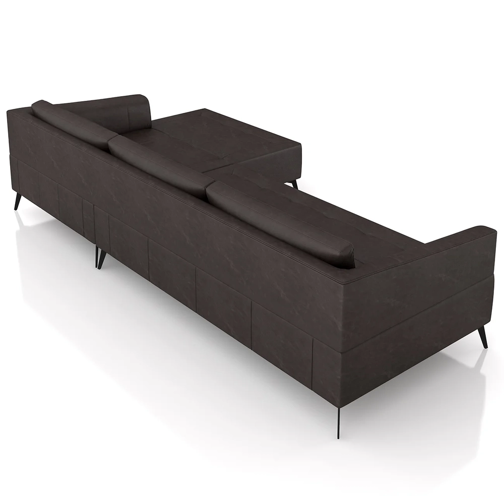 Sofá 5 Lugares 366cm Com Chaise Direito Eko Couro Bordô Z55 - Mpozenato