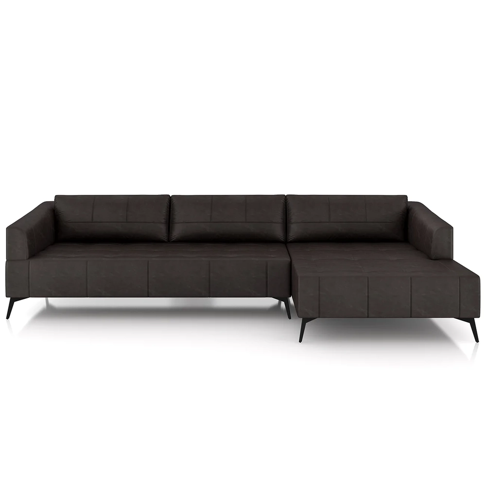 Sofá 5 Lugares 366cm Com Chaise Direito Eko Couro Bordô Z55 - Mpozenato