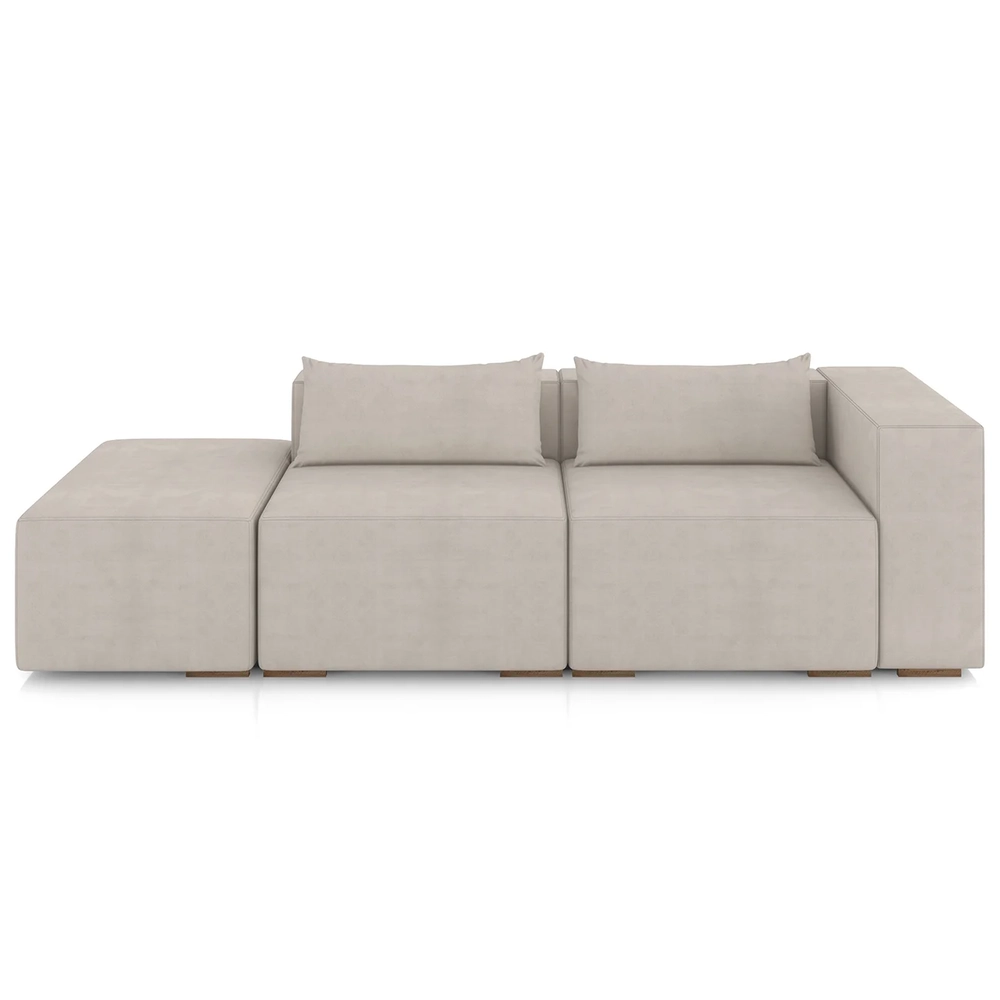 Sofá 4 Lugares 283cm Com Puff Esquerdo Fay Suede Bege Z55   - Mpozenato