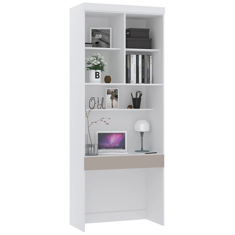Escrivaninha Bancada Estudo Modulada 90cm Taiga Branco/Cinnamon L01 - Mpozenato