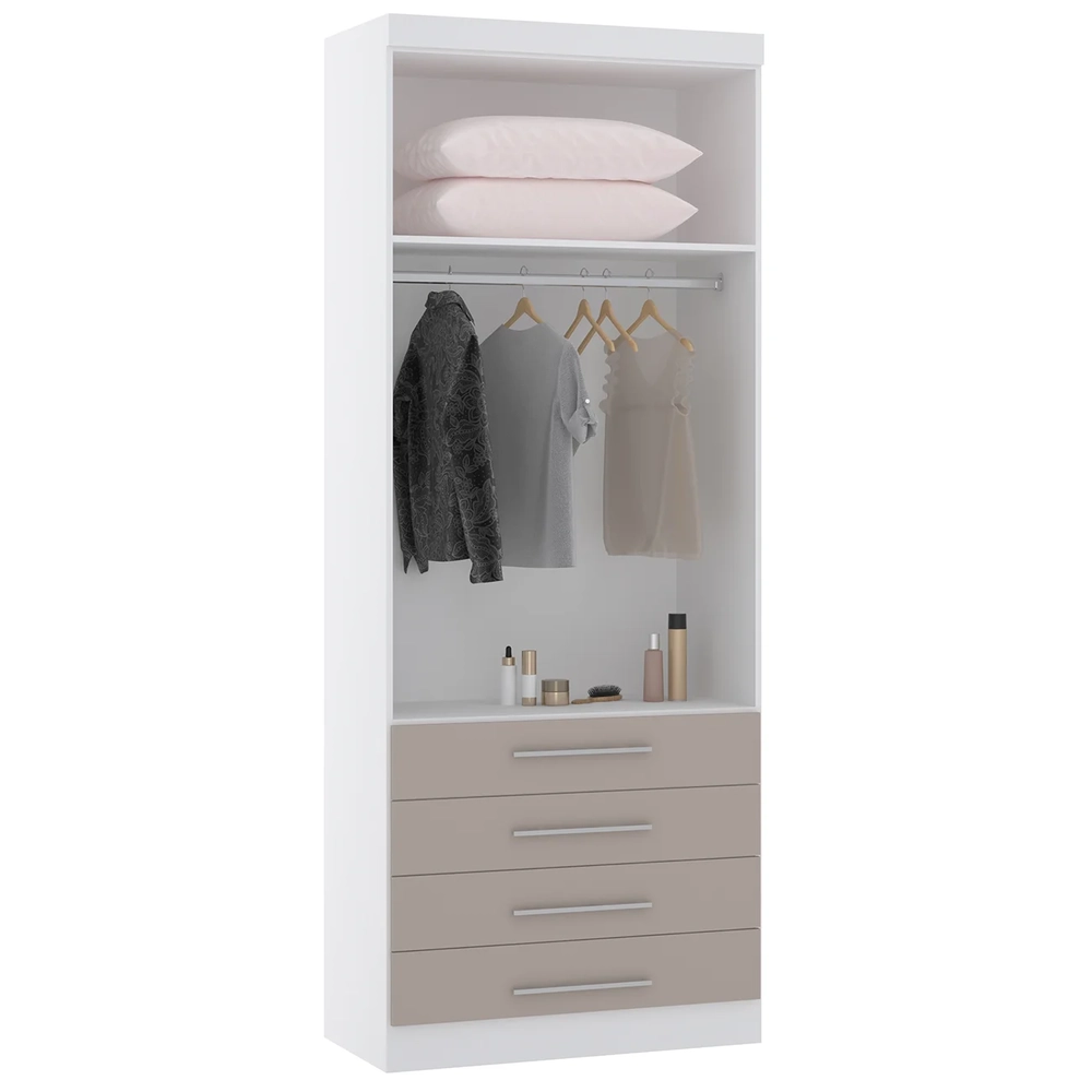 Guarda Roupa Modulado 90cm 2 Portas 4 Gavetas Taiga Branco/Cinnamon L01 - Mpozenato