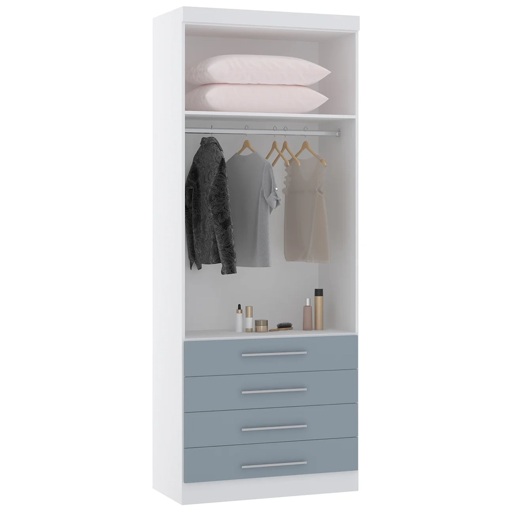 Guarda Roupa Modulado 90cm 2 Portas 4 Gavetas Taiga Branco/Grey L01 - Mpozenato