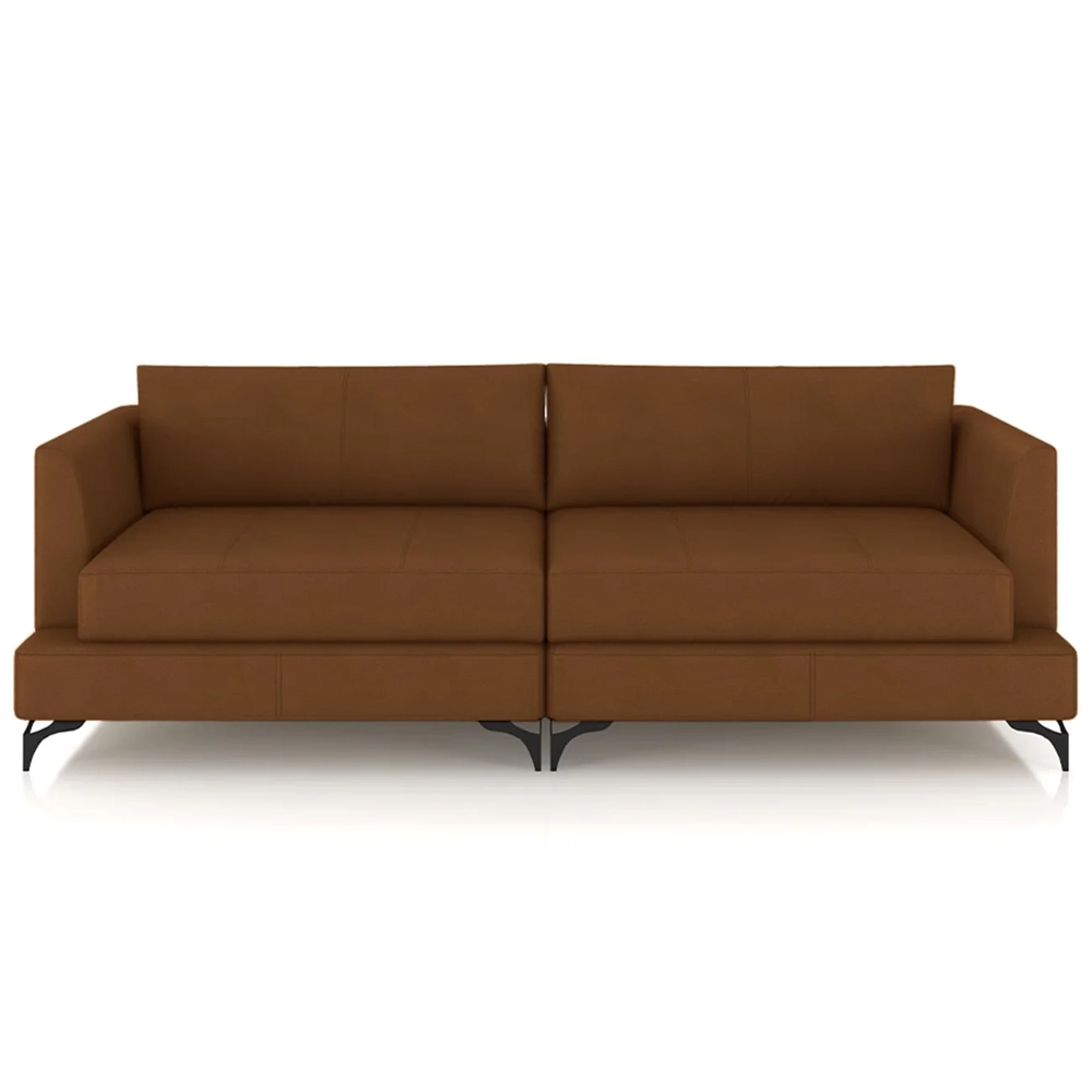 Sofá 2 Lugares Living 190cm Pé Ferro Soren Couro Telha Z55 - Mpozenato