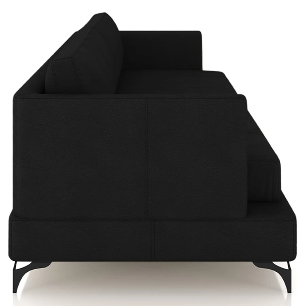 Sofá 3 Lugares Living 210cm Pé Ferro Soren Couro Preto Z55 - Mpozenato