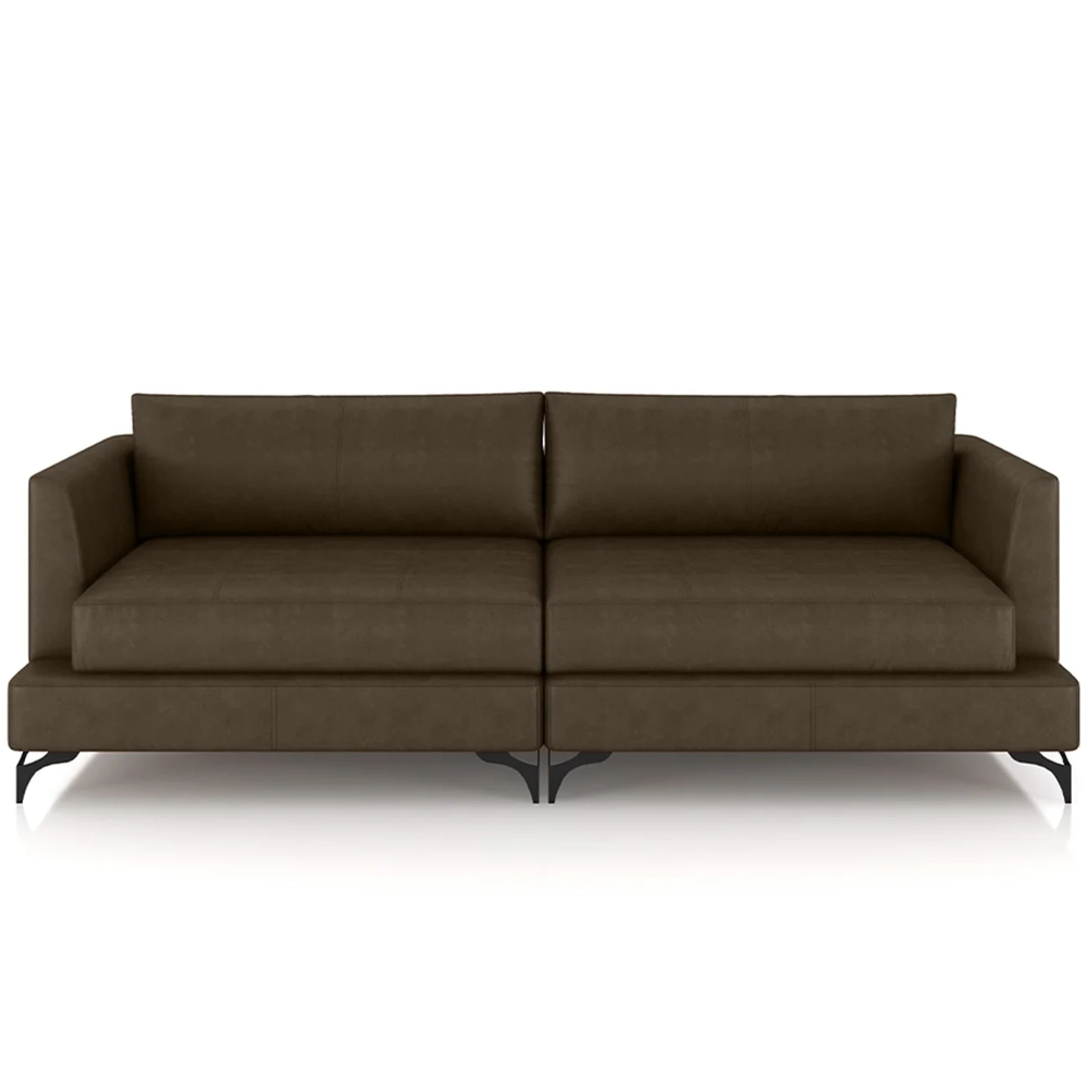 Sofá 2 Lugares Living 190cm Pé Ferro Soren Couro Castanho Z55 - Mpozenato