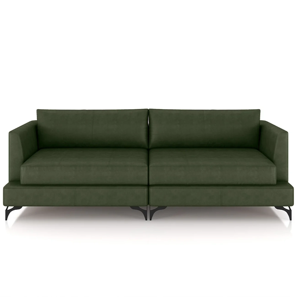 Sofá 2 Lugares Living 190cm Pé Ferro Soren Couro Verde Z55 - Mpozenato