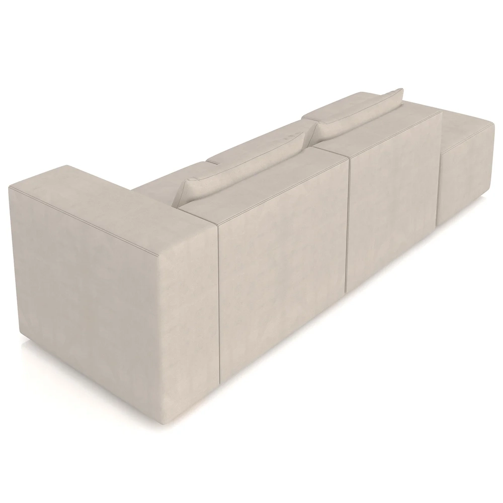 Sofá 5 Lugares 363cm Com Puff Esquerdo Fay Suede Bege Z55   - Mpozenato