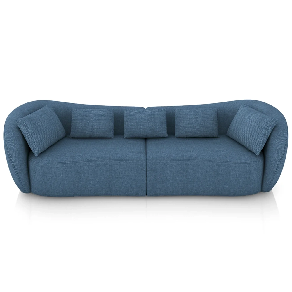 Sofá 2 Lugares 212cm Orgânico Pé Madeira Yume Linho Azul Z55 - Mpozenato