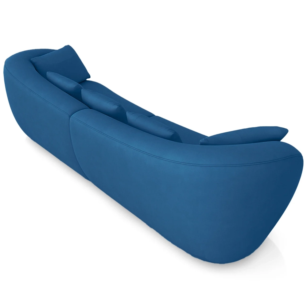 Sofá 3 Lugares 232cm Orgânico Pé Madeira Yume Veludo Azul Z55 - Mpozenato