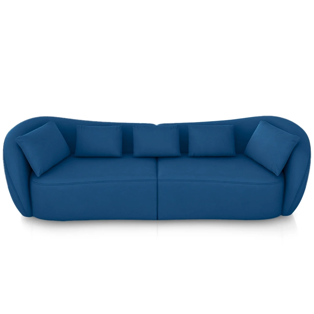 Sofá 3 Lugares 232cm Orgânico Pé Madeira Yume Veludo Azul Z55 - Mpozenato