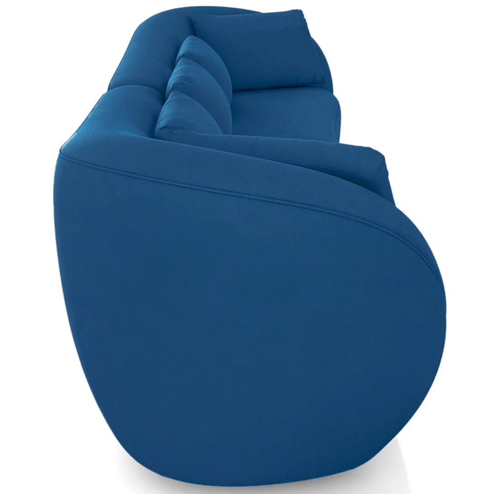 Sofá 3 Lugares 252cm Orgânico Pé Madeira Yume Veludo Azul Z55 - Mpozenato